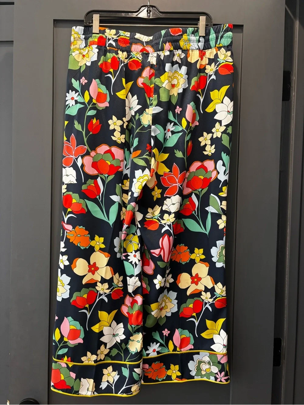 kate spade Flower Bed Twill Navy Floral Wide-Leg Pajama-Style Pants (NWT XL)